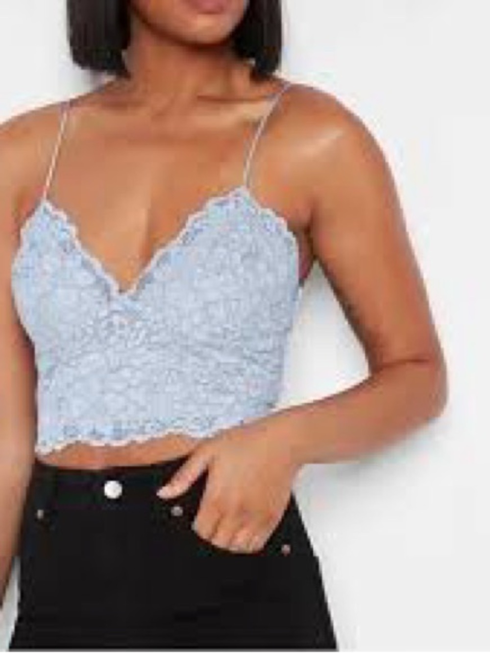 NWT Express Allover Lace Cropped Cami Top Bralette Blue M